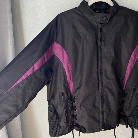 Tennessee Leather Inc Zip Out Liner Motorcycle Jacket black and Purple Corset XL - Picture 4 of 11